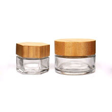 Frosted Glass Cosmetic Cream Jar Bottle Refillable Glass Face Cream Pot Cosmetics Container With Bamboo lids